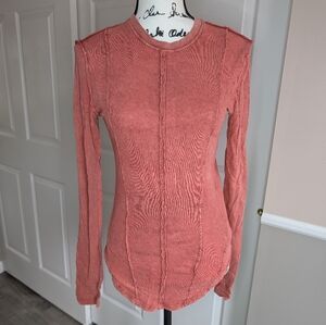 We The Free Coral Long Sleeve Raw-Seam Crewneck Top